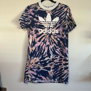 Adidas Originals Tie Dye T-Shirt‎ Dress Logo Graphic Navy Pink Size XS